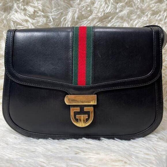 Authentic Gucci GG Vintage Ophidia Sherry Crossbody Bag Leather Black Purse Tote - The Reluxe