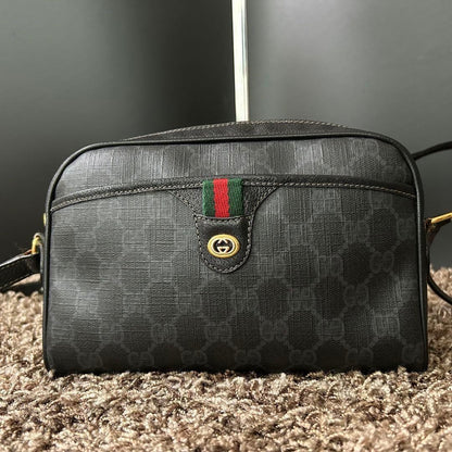 Authentic Gucci GG Vintage Ophidia Sherry Crossbody Bag Leather Black Purse Tote - The Reluxe