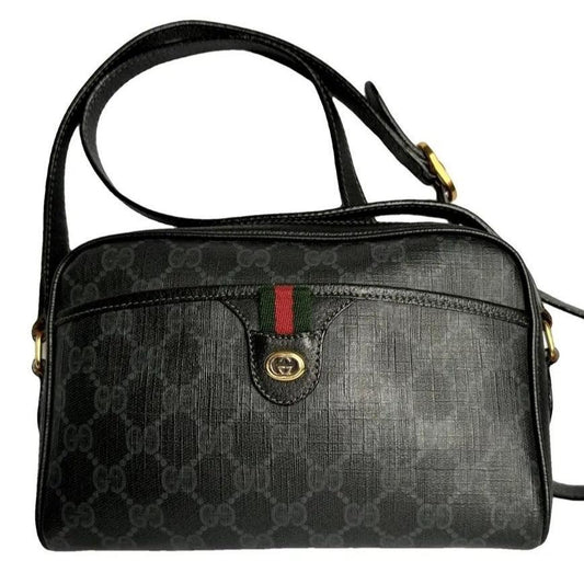 Authentic Gucci GG Vintage Ophidia Sherry Crossbody Bag Leather Black Purse Tote - The Reluxe