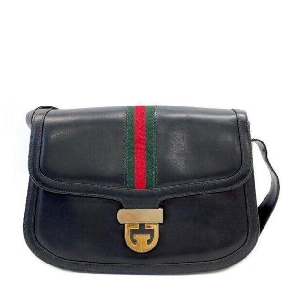 Authentic Gucci GG Vintage Ophidia Sherry Crossbody Bag Leather Black Purse Tote - The Reluxe