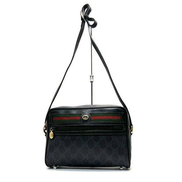 Authentic Gucci GG Vintage Ophidia Sherry Line Crossbody Bag Leather Black Purse - The Reluxe