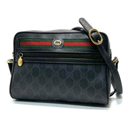 Authentic Gucci GG Vintage Ophidia Sherry Line Crossbody Bag Leather Black Purse - The Reluxe