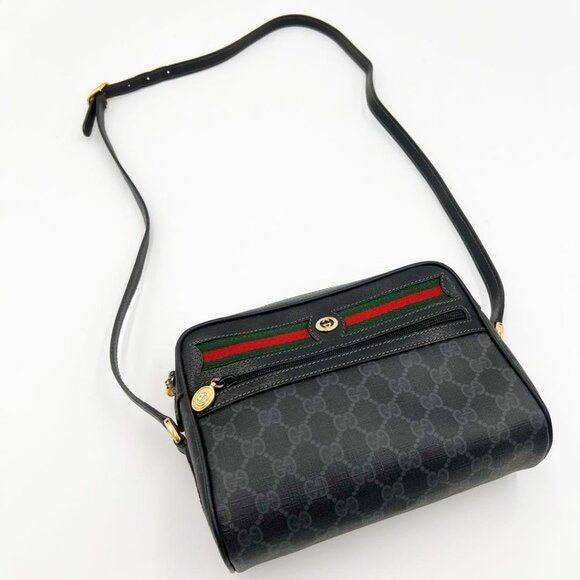 Authentic Gucci GG Vintage Ophidia Sherry Line Crossbody Bag Leather Black Purse - The Reluxe