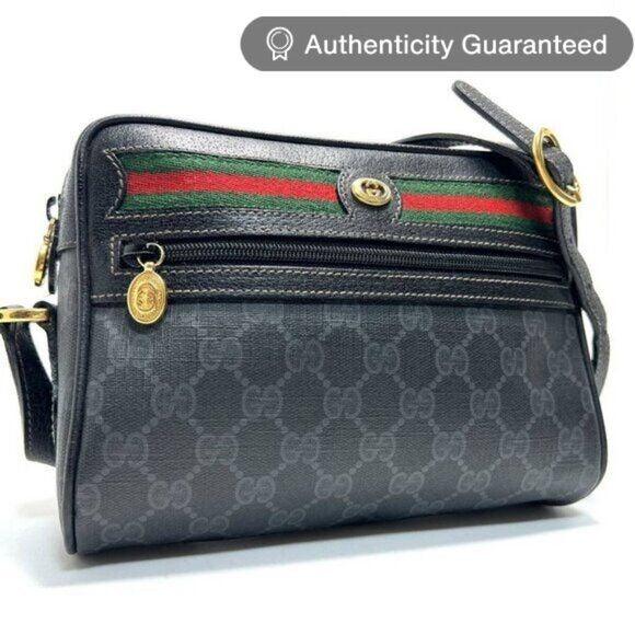 Authentic Gucci GG Vintage Ophidia Sherry Line Crossbody Bag Leather Black Purse - The Reluxe