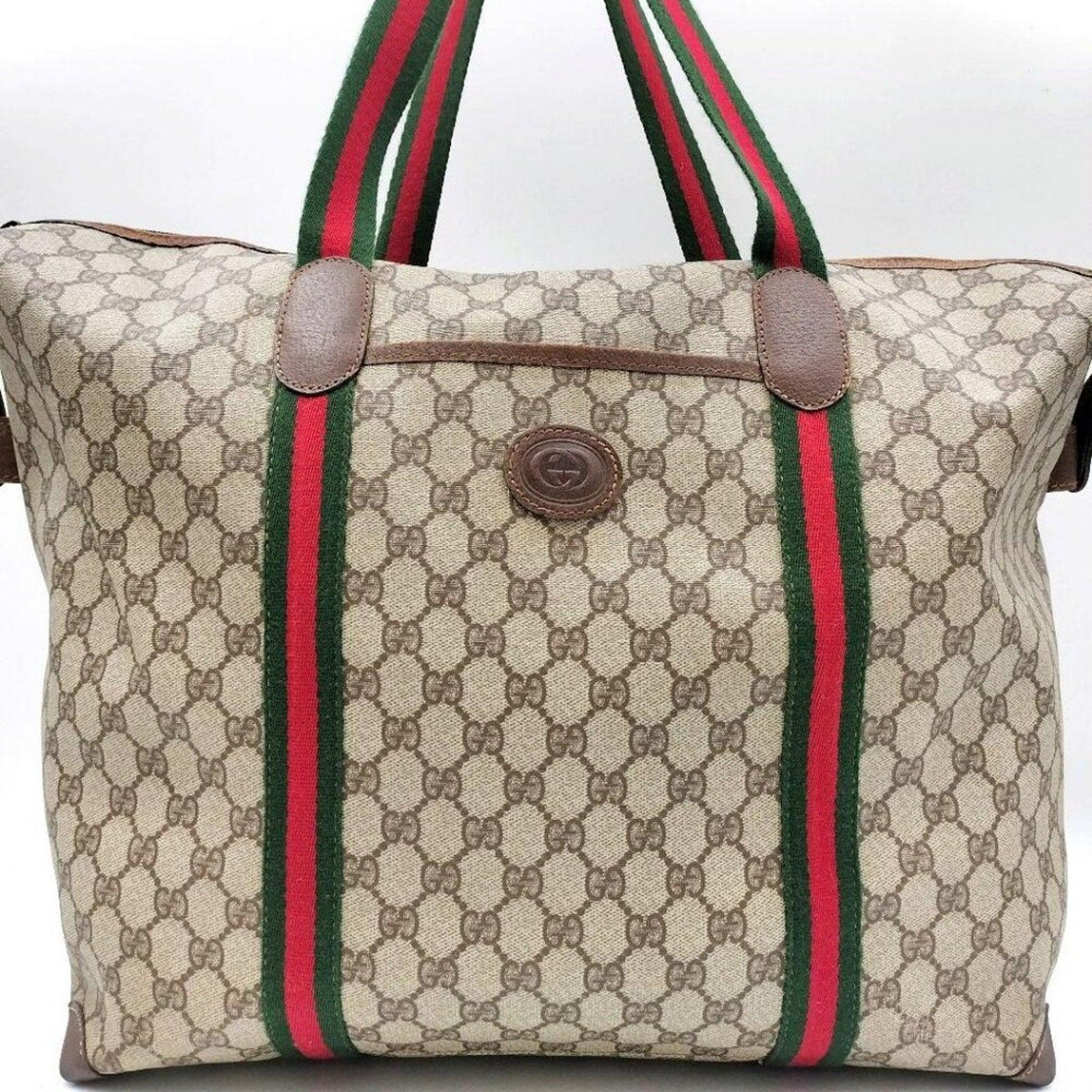 Authentic Gucci Supreme Web Canvas Boston Bag Travel Duffle Shoulder Sherry Tote - The Reluxe