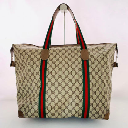 Authentic Gucci Supreme Web Canvas Boston Bag Travel Duffle Shoulder Sherry Tote - The Reluxe