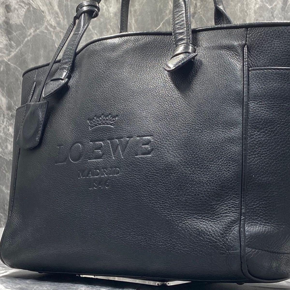 Authentic LOEWE Heritage LARGE Tote Bag Schwarz Executive Calfskin Leather - The Reluxe