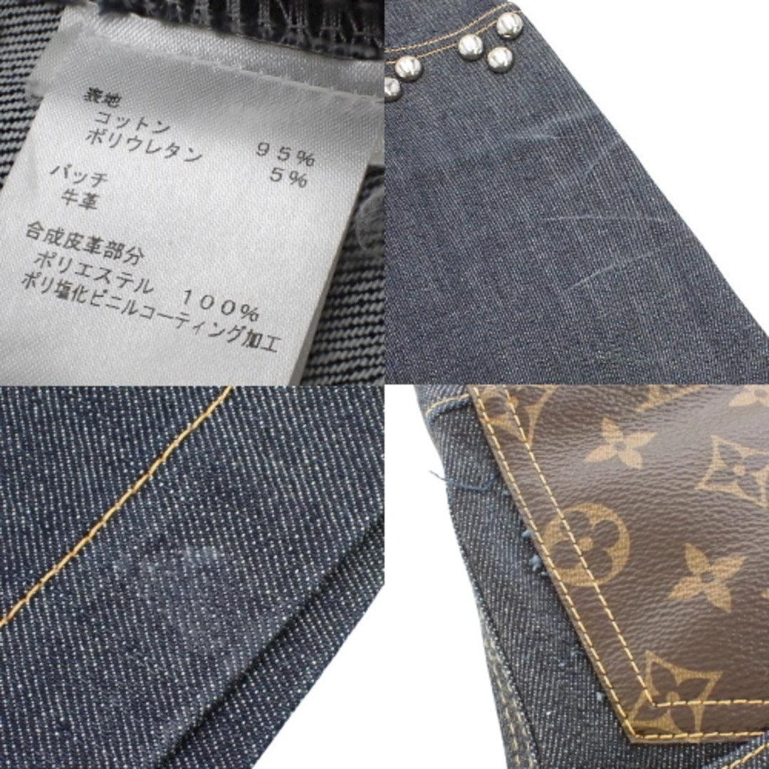 Authentic LOUIS VUITTON Denim Monogram Mini Skirt Chain Studded Blue Y2K 38 - The Reluxe