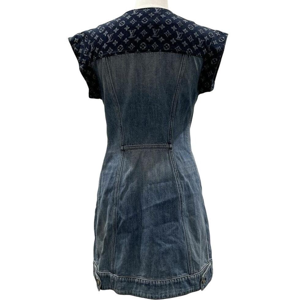 Authentic LOUIS VUITTON Denim Monogram Short Midi Dress Sleeveless Vintage Blue - The Reluxe