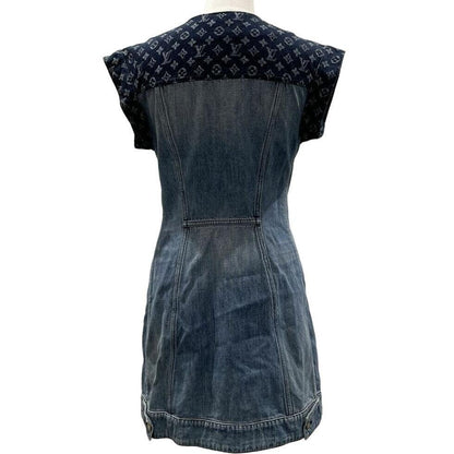 Authentic LOUIS VUITTON Denim Monogram Short Midi Dress Sleeveless Vintage Blue - The Reluxe