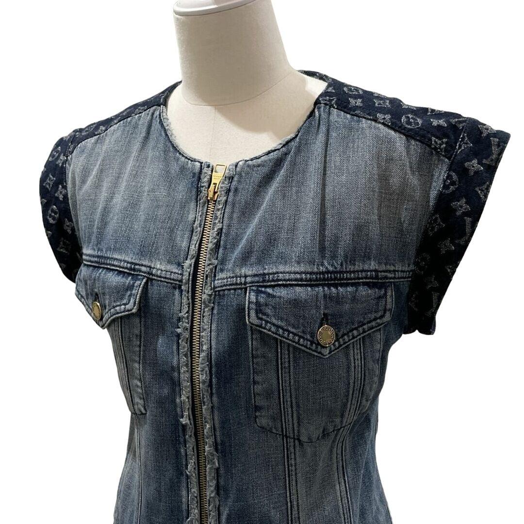 Authentic LOUIS VUITTON Denim Monogram Short Midi Dress Sleeveless Vintage Blue - The Reluxe