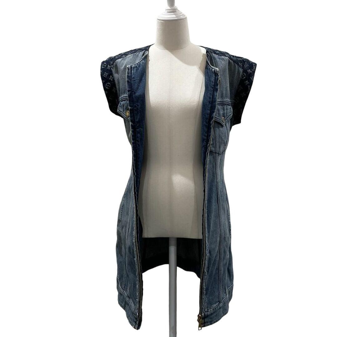 Authentic LOUIS VUITTON Denim Monogram Short Midi Dress Sleeveless Vintage Blue - The Reluxe