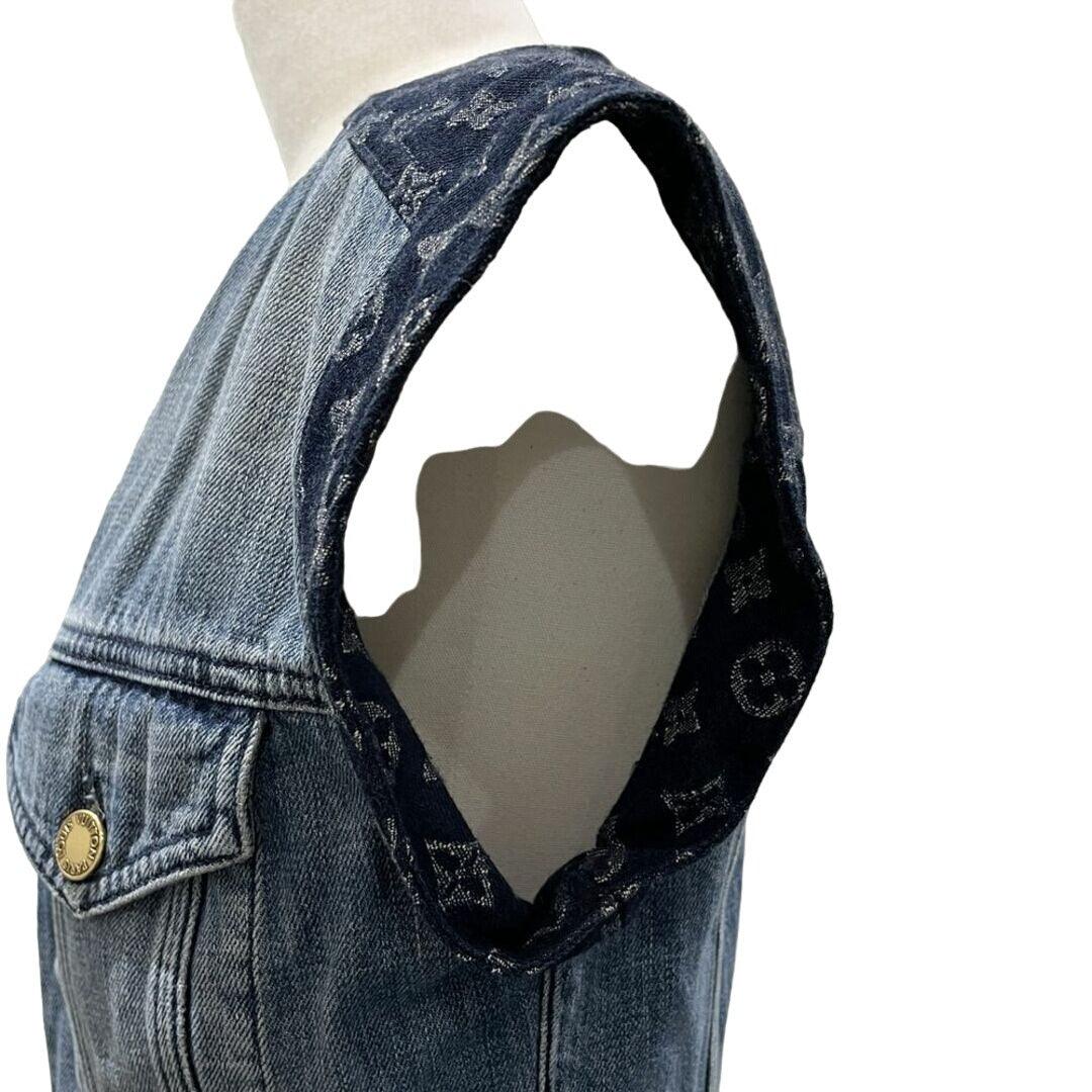 Authentic LOUIS VUITTON Denim Monogram Short Midi Dress Sleeveless Vintage Blue - The Reluxe