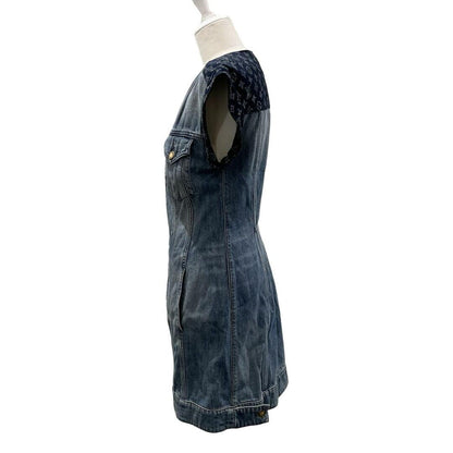 Authentic LOUIS VUITTON Denim Monogram Short Midi Dress Sleeveless Vintage Blue - The Reluxe