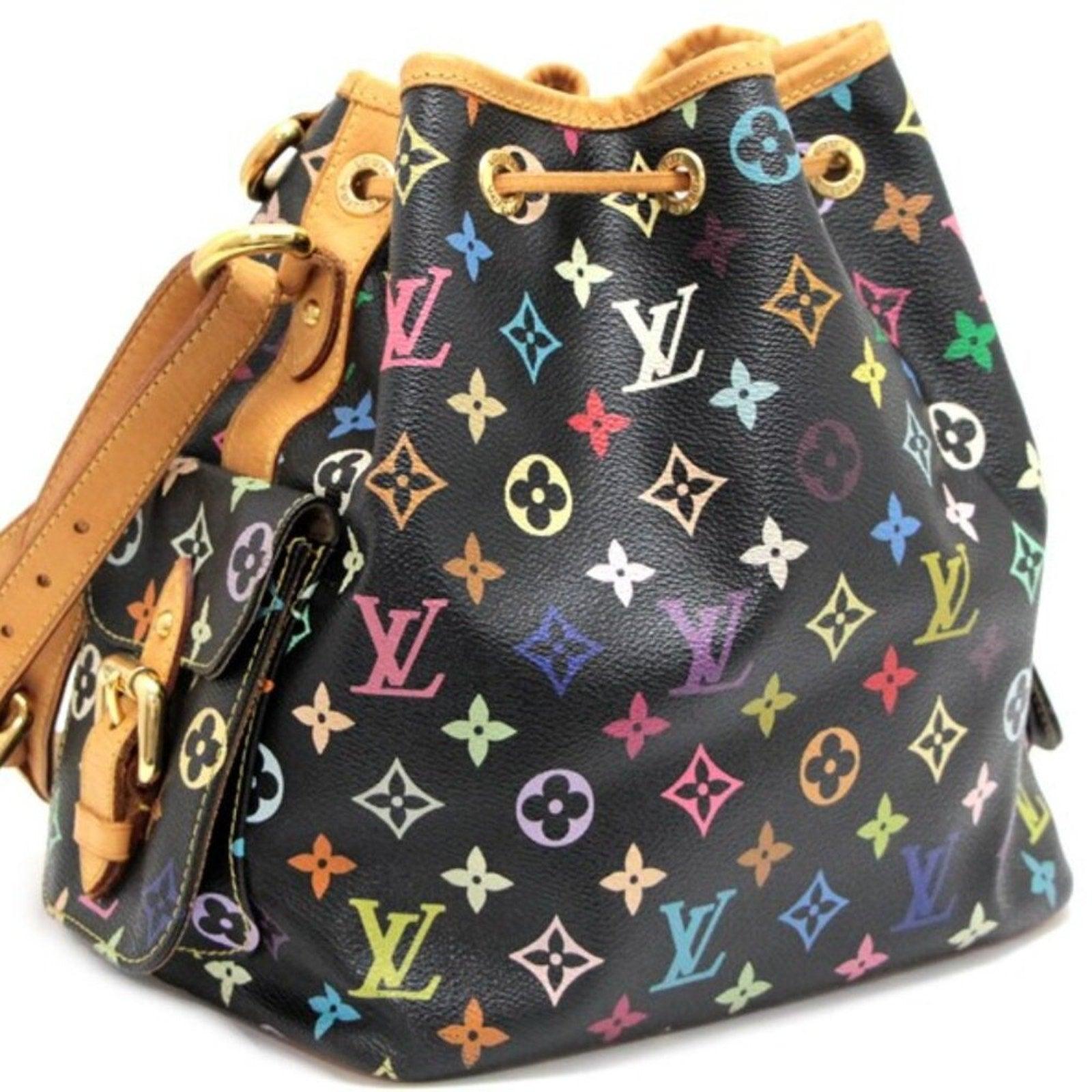 Authentic Louis Vuitton Multicolor Petit Noe Monogram Bucket Shoulder Bag Black - The Reluxe