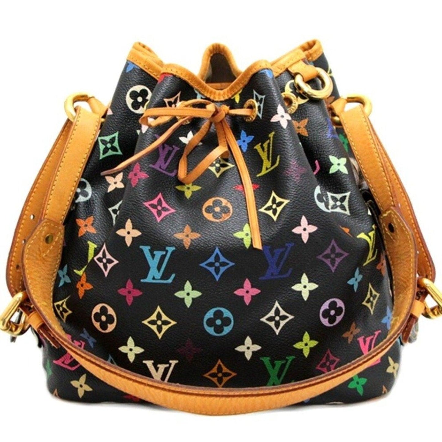 Authentic Louis Vuitton Multicolor Petit Noe Monogram Bucket Shoulder Bag Black - The Reluxe