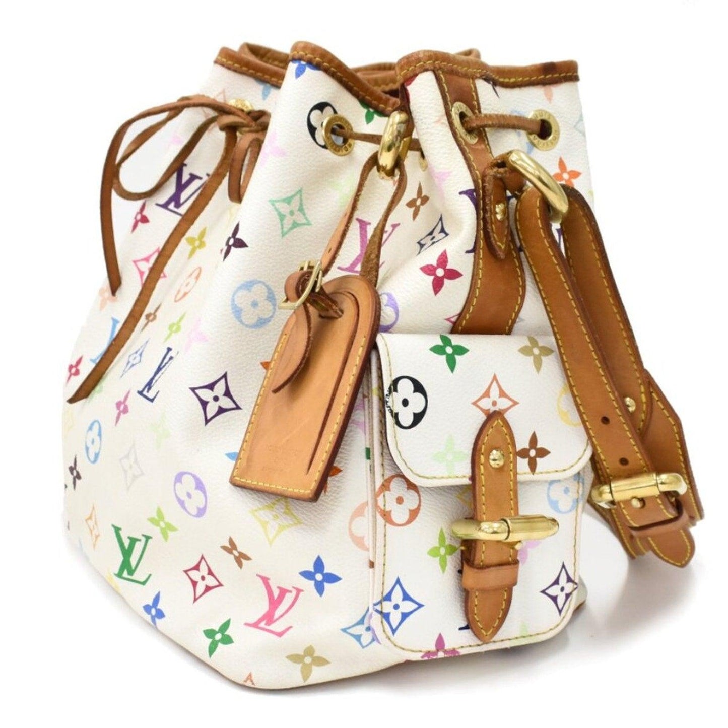 Authentic Louis Vuitton Multicolor Petit Noe Monogram Bucket Shoulder Bag White - The Reluxe