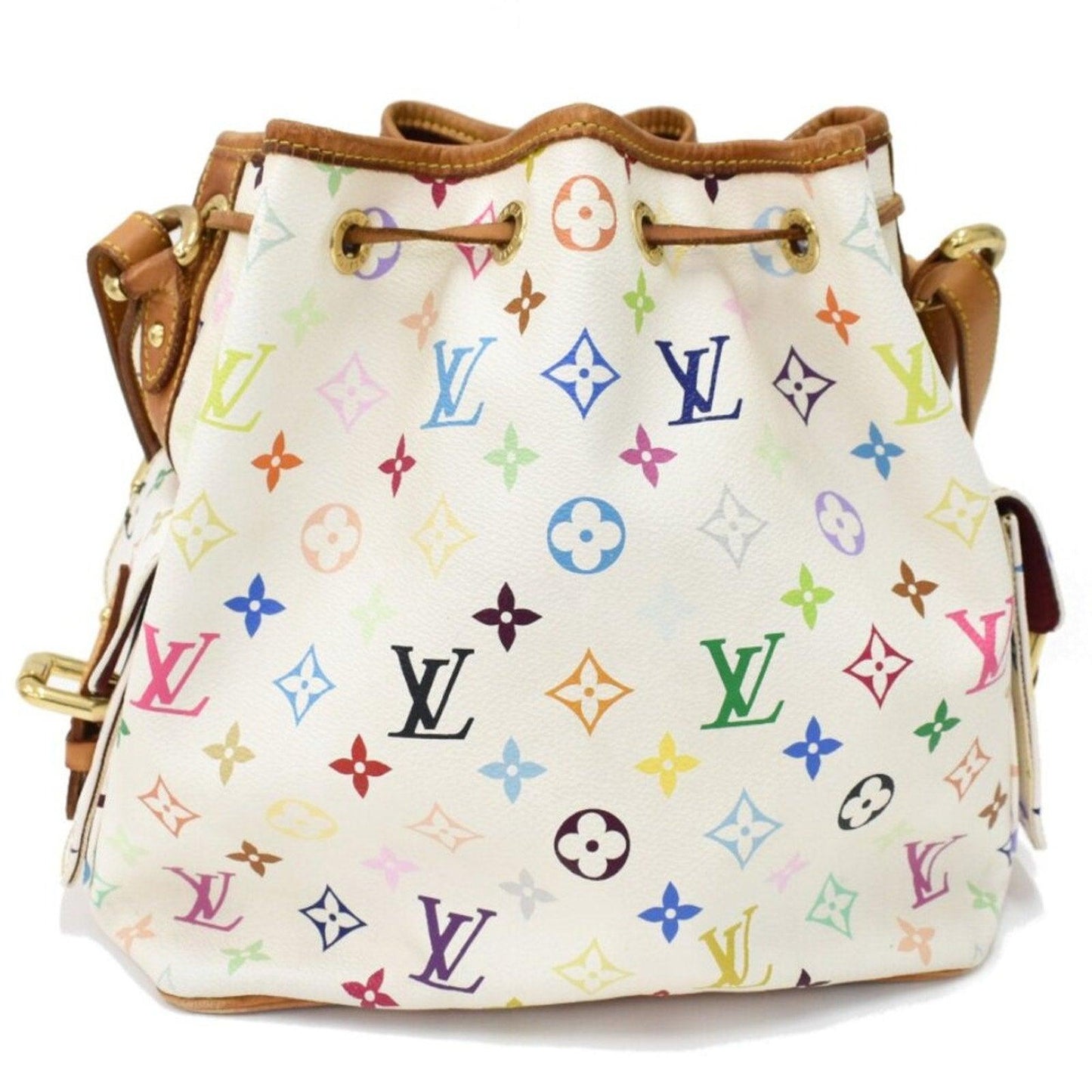 Authentic Louis Vuitton Multicolor Petit Noe Monogram Bucket Shoulder Bag White - The Reluxe