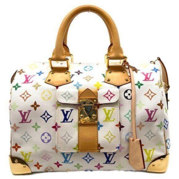 Authentic Louis Vuitton Multicolor Speedy 30 Monogram Sac Hand Bag White Gold - The Reluxe