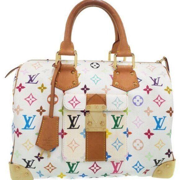 Authentic Louis Vuitton Multicolor Speedy 30 Monogram Sac Hand Bag White Gold - The Reluxe