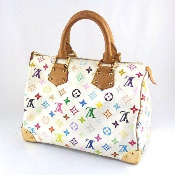 Authentic Louis Vuitton Multicolor Speedy 30 Monogram Sac Hand Bag White Gold - The Reluxe