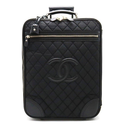 Authentic Pre - Owned CHANEL CC Quilted Nylon Luggage Carry - on Trolley Wheels Travel Bag - The Reluxe