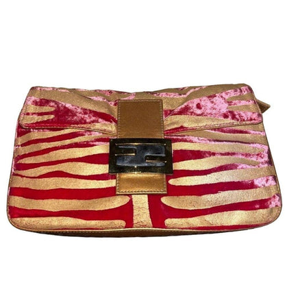 Authentic Pre - owned FENDI Mamma Baguette Zebra Velvet Pink Orange Shoulder Bag Flap Purse - The Reluxe