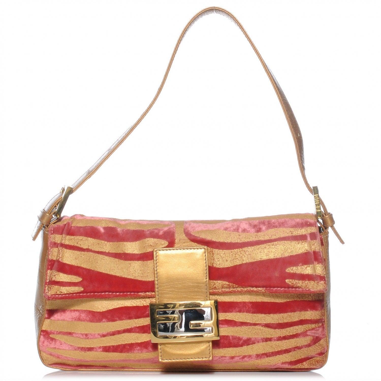 Authentic Pre - owned FENDI Mamma Baguette Zebra Velvet Pink Orange Shoulder Bag Flap Purse - The Reluxe