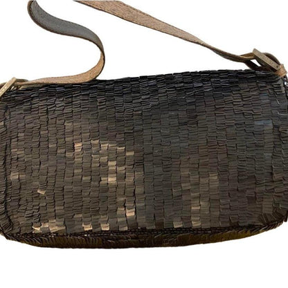 Authentic Pre - owned FENDI Sequin Paillettes Snakeskin Medium Baguette Shoulder Bag Black - The Reluxe