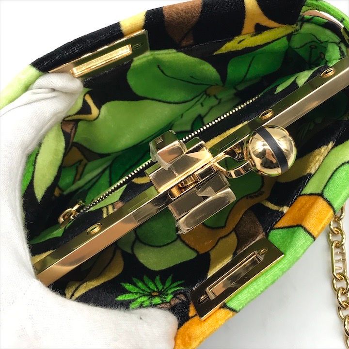 Fendi Items Peekaboo Click Velvet 2-Way Chain Shoulder Bag Green