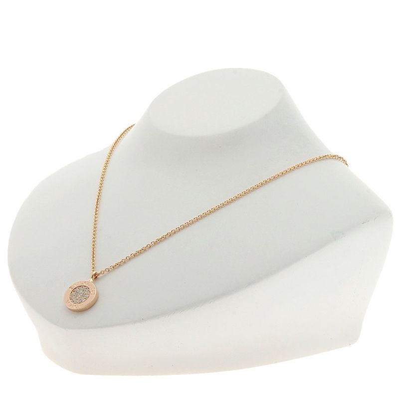 Bvlgari Bulgari Pave Diamond Onyx Necklace 18K Pink Gold Ladies