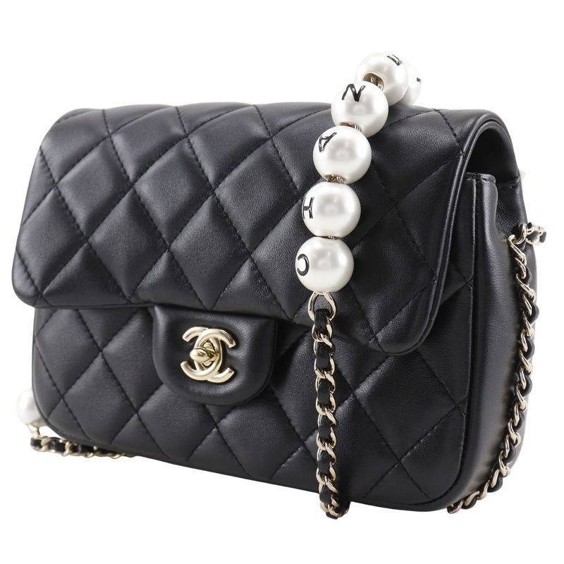 Chanel Pearl Chain Shoulder Matelasse As1533 Lambskin Black Ladies Shoulder Bag