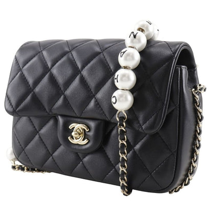 Chanel Pearl Chain Shoulder Matelasse As1533 Lambskin Black Ladies Shoulder Bag