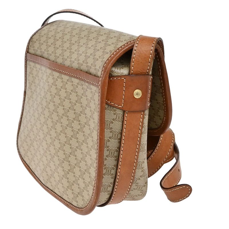 Celine Shoulder Bag Macadam Pattern Beige Leather 30ka807