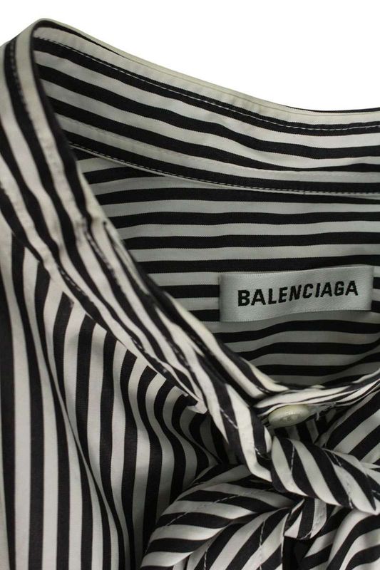 Balenciaga 520497 Tdm09 Back Logo Bow Tie Stripe Long Sleeve Shirt Women 34