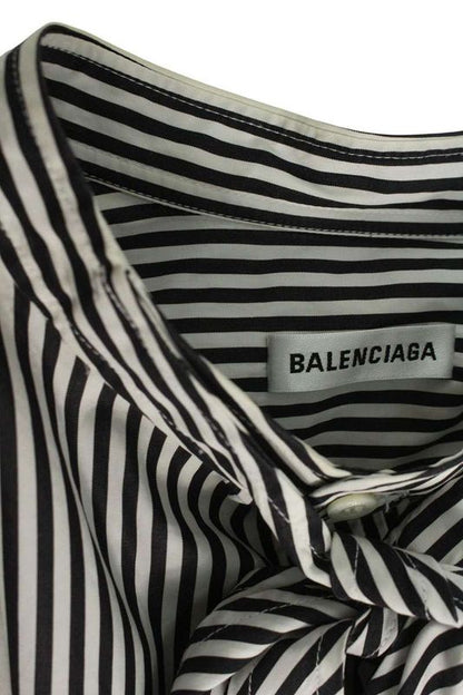 Balenciaga 520497 Tdm09 Back Logo Bow Tie Stripe Long Sleeve Shirt Women 34