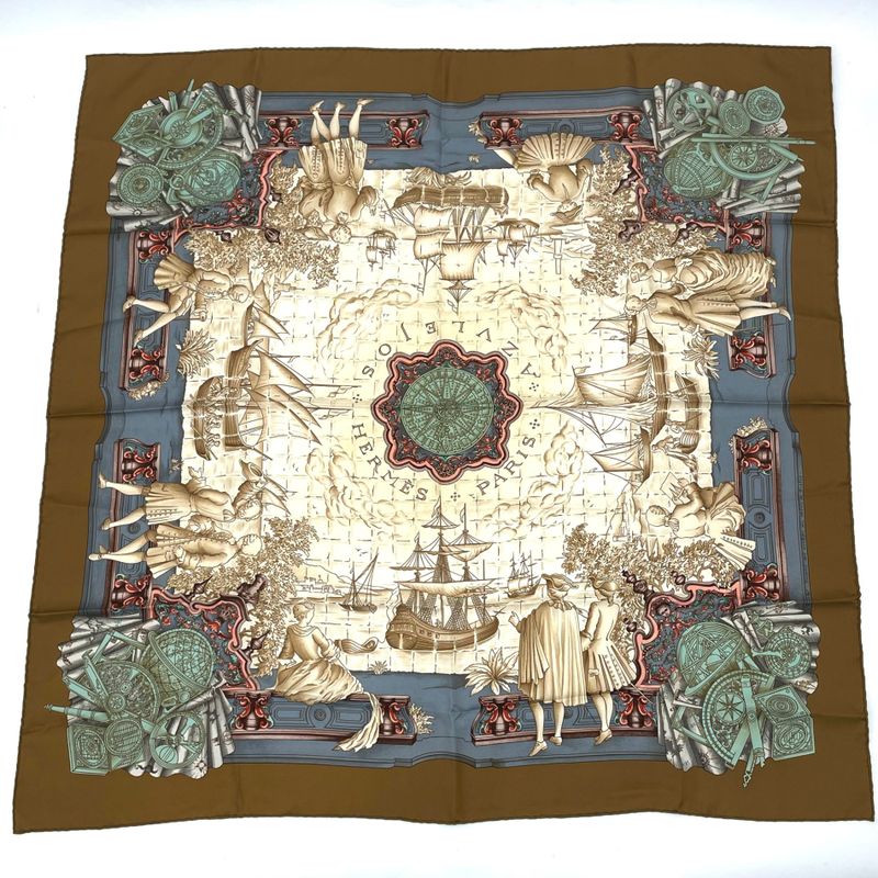 Hermes Carre 90 Azvlejos Noble Ship Scarf Silk Multicolor