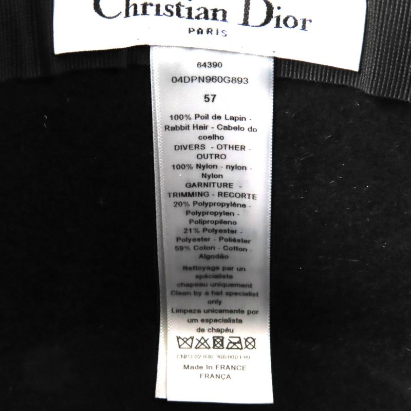 Christian DIOR 04dpn960g893 Logo Design With Tulle Lapin Felt Hat Black 57 Made