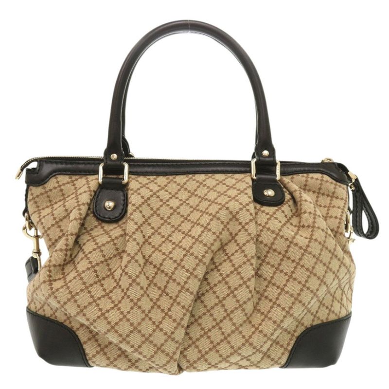 Gucci 247902 GG Canvas Leather Beige Black 2-way Handbag 1465 Gucci