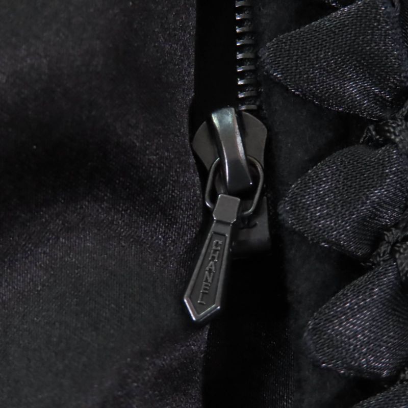 CHANEL 08A P33334 Wool Cashmere Mix Ribbon Embellished Zip Up Coat With Coco