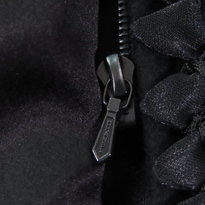 CHANEL 08A P33334 Wool Cashmere Mix Ribbon Embellished Zip Up Coat With Coco