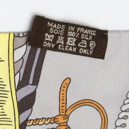 Hermes Carré 90 Cravat Shape Silk Horseman Harness Scarf Hermes Gray