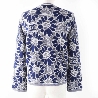 CHANEL P63038 Coco Mark And Floral Pattern Openwork Knit Cardigan With Coco