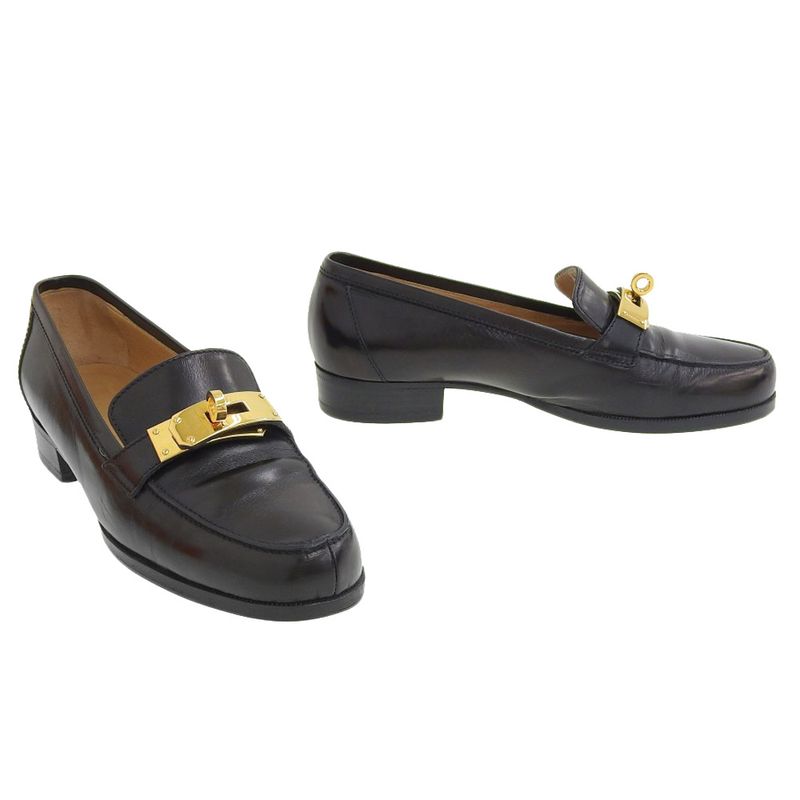 With Box Hermes Vintage Kelly Box Calf Leather Loafers Moccasins Dress Shoes