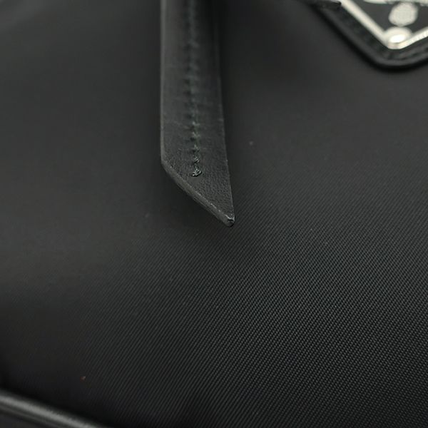 Prada Shoulder Bag Studded Nylon Leather Black Silver Hardware Black Triangle
