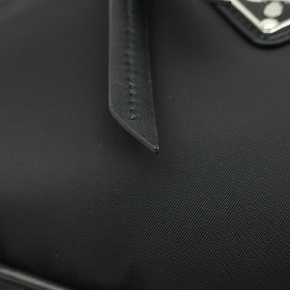 Prada Shoulder Bag Studded Nylon Leather Black Silver Hardware Black Triangle