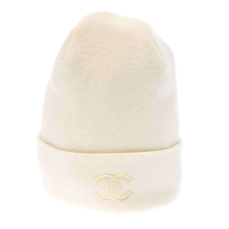 Chanel Coco Mark Cashmere Beanie Knit Cap White