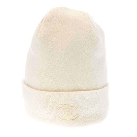 Chanel Coco Mark Cashmere Beanie Knit Cap White