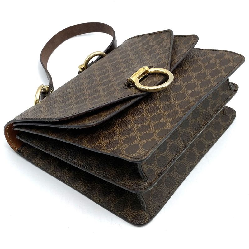 Celine F09 Double Flap Top Handle Handbag Macadam PVC Brown Women's Gift