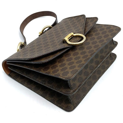 Celine F09 Double Flap Top Handle Handbag Macadam PVC Brown Women's Gift